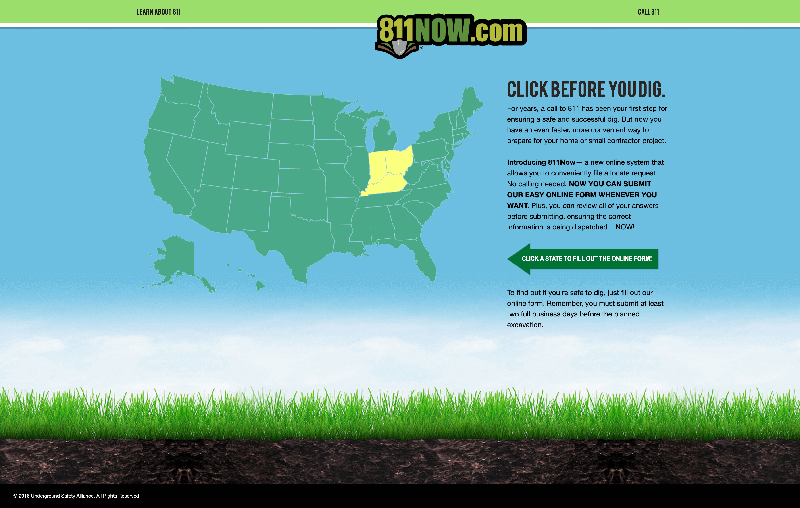 811 Meaning and Website screenshot for Indiana 811